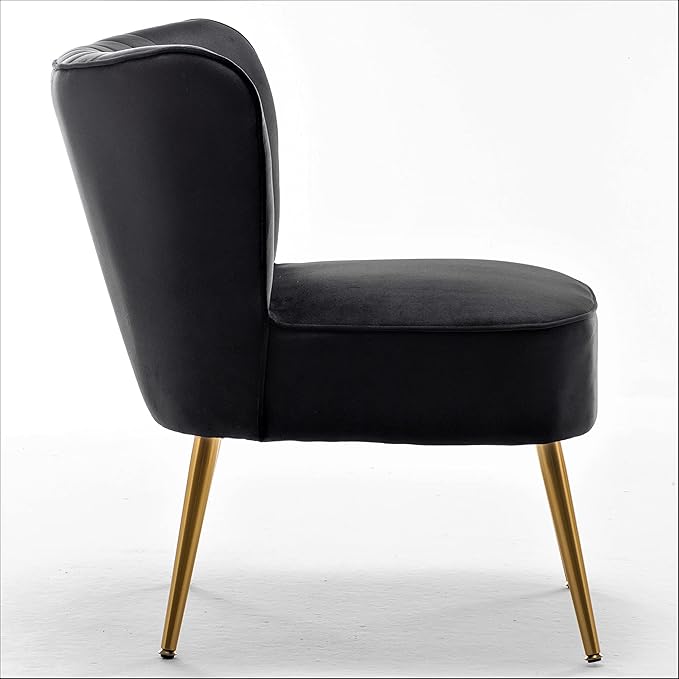 Modern Velvet Accent Chair for Living Room, Bedroom, or Entryway, Stylish and Comfortable Armless Design with Metal Legs, Black