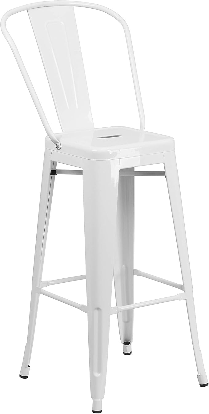 Flash Furniture Commercial Grade 30" High White Metal Indoor-Outdoor Barstool with Removable Back