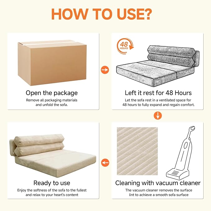 Convertible Sofa Bed, Folding Sofa Bed Couch, Pallout Floor Couch, Convertible Futon Chair Beds, Floor Teddy Sofas, Mini Couch for Bedroom, Love Seat Sleeper Beds(Beige White,51.1"×39.3"×23.6")