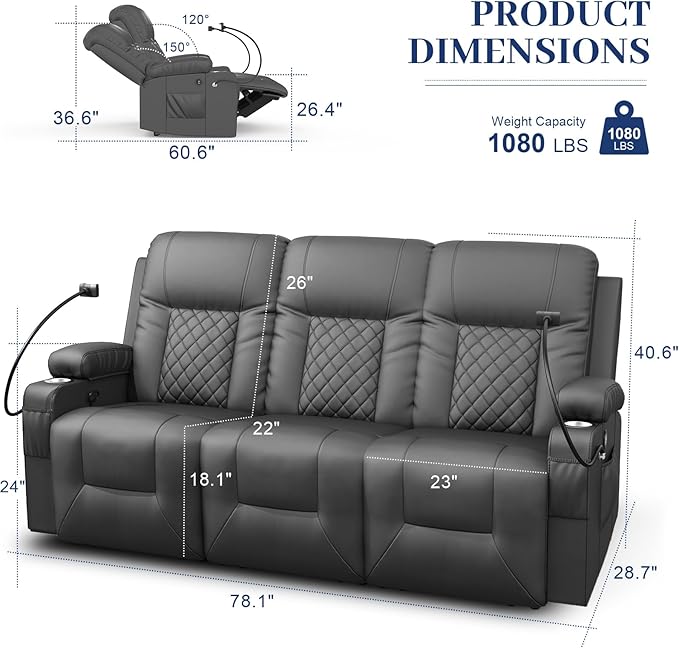 FURNIMAT Recliner Sofa Set with 3+1 Pieces in Living Room, 3 Seater Reclining Sofa, 1 Recliner Chair with 360 Degree Swivel Single Sofa Seat