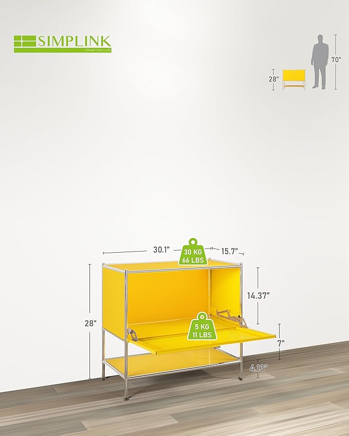 Metal Sidetable with Flap Door, 27.5" Height - DIY Modern Furnishing for Home, Office, Foyer, Bedroom - Night Stand, Book Shelf, Bookshelf, Cube Storage Organizer, Bedside Table (Matt Yellow)