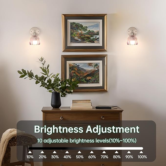 Vintage Wall Sconce Set of 2 - Rechargeable Battery Powered with Remote Control, Translucent Purple Tulip Glass Shade (5000mAh) for Bedroom/Doorway