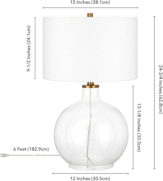 Laelia 24.75" Tall Table Lamp with Fabric Shade in Clear Glass/Brass/White