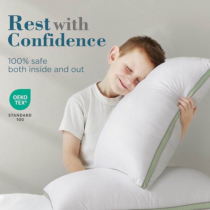 viewstar Bed Pillows King Sizes Set of 2, Hotel Quality Cooling Down Alternative Gusseted Pillows for Side, Back, or Stomach Sleepers, Green