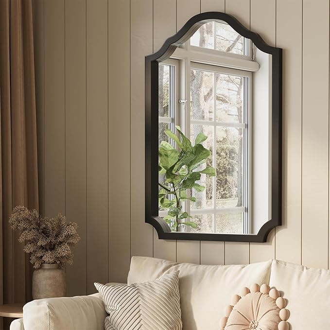 ULIKE Wood Arched Mirror 24x36 Inch, Rustic Wood Framed Mirror for Wall Decor, Wall Mirrors Decorative for Bathroom, Vanity Mirror for Living Room, Entryway or Bedroom, Black