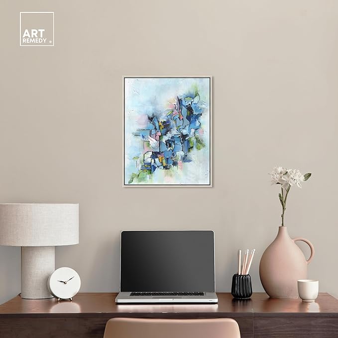 Art Remedy Poesy Canvas Modern Blue Abstract Wall Art, Silver Frame, 16" x 20"
