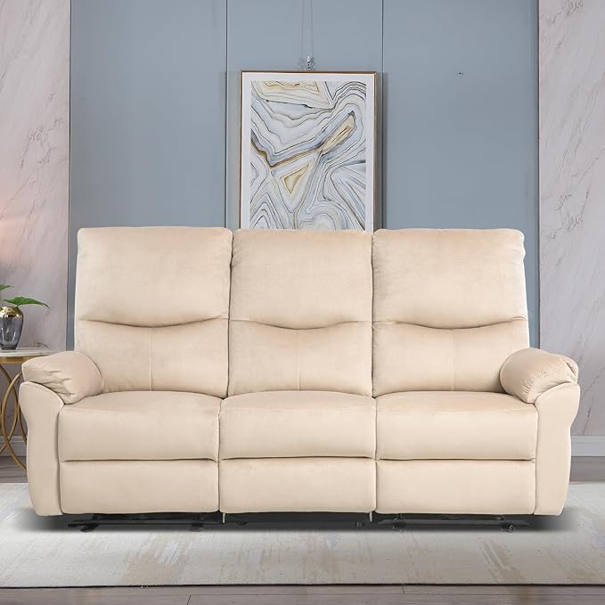 3 Seater Power Reclining Sofa, Loveseat Recliner Sofa Reclining Couch with Drop-Down Table & Cup Holders, Wall Hugger Sofa Recliner for Living Room Furniture Sets (Beige)