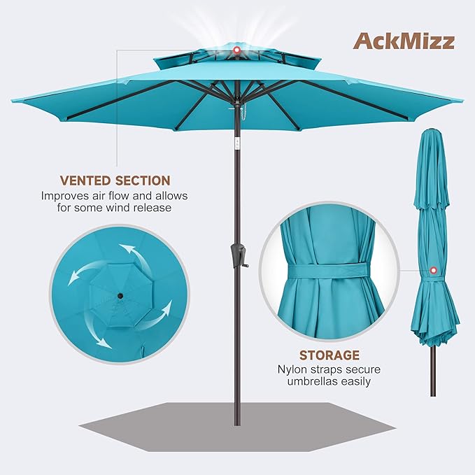 9FT Outdoor Patio Umbrella - 2 Tiers Table Umbrella Waterprool UV Protection, Sombrillas de Patio with Push Button Tilt, Sun Umbrella for Pool, Porch, Garden, Yard (Aqua Blue)