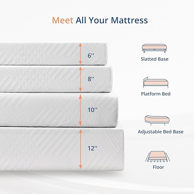 EGOHOME 8 Inch Queen Green Tea Gel Infused Memory Foam Mattress for Cool Night & Pressure Relief, Medium Firm, Fiberglass-Free, CertiPUR-US, Mattress in a Box, White
