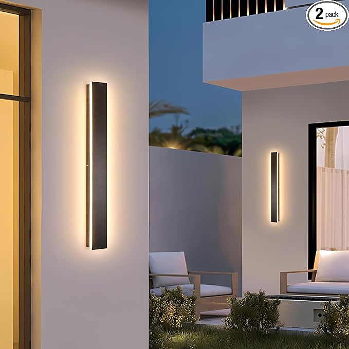 Modern Outdoor Wall Light for House,2pack 23.6inch Black LED Exterior Wall Sconces Lighting Fixtures, Outdoor Porch Light Fixture 3000K Long Linear Wall Light Outside Lighting for Patio