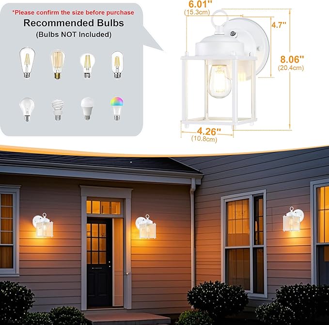 GRUENLICH Dusk to Dawn Outdoor Wall Lantern, Exterior Wall Sconce Light Fixture, Outside Porch Lighting with Clear Glass for House, Patio, White, 4 Pack