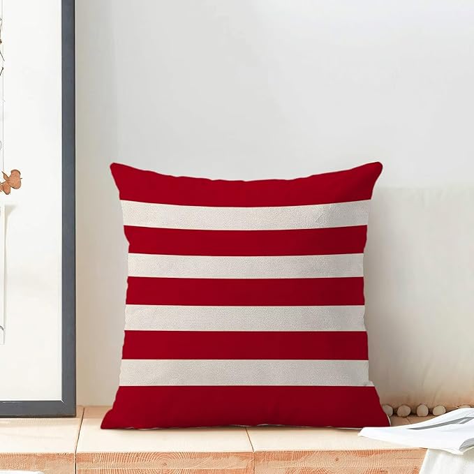 BETGINY 4th of July Pillow Covers 18x18 Set of 2, Memorial Day Red Strips Decorations Throw Pillow Covers Linen Patriotic Independence Day Cushion Case for Couch Sofa Summer Home Outdoor Decor