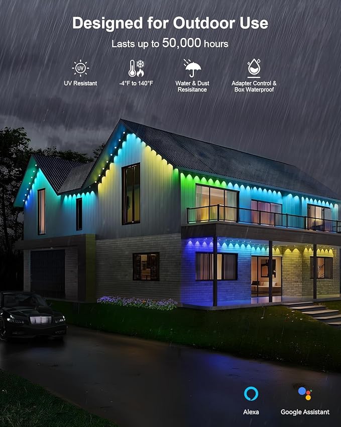 Permanent Outdoor Lights Pro,100ft RGB+IC Smart Outdoor Decor,App/Remote,Christmas,Halloween,Multi Scene Modes,IP67 Waterproof,Eaves Light with Daily & Holiday Party Decor,House Roof Lighting