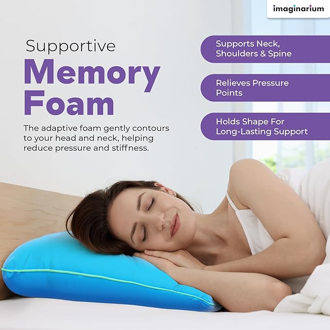 Imaginarium 2 Pack Memory Foam Pillows for Bed – 16" x 24" Standard – Fun Decorative Colorful Pillow for Sleeping – Back, Stomach & Side Sleepers – Includes 2 Extra Cooling Covers (Pale Pink)