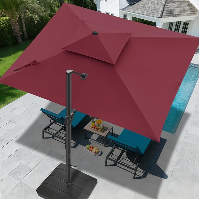 FLAME&SHADE 10x10 FT Cantilever Patio Umbrella - Aluminum Offset Umbrella with Tilt & 360-Degree Rotation, 3 Years Fade Resistance Fabric Large Patio Umbrella Outdoor for Deck Pool Garden - Burgundy