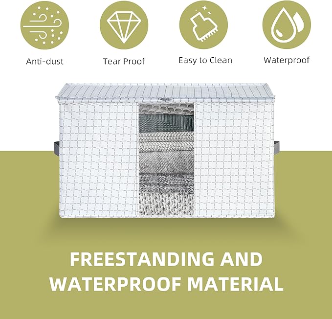 95L Large Freestanding Storage Bags, 5-Pack Waterproof Clothes Storage Bins Foldable Closet Organizers with 2 Durable Handles & Zipper for Blanket, Comforters, Bed Sheets, Pillows, Toys