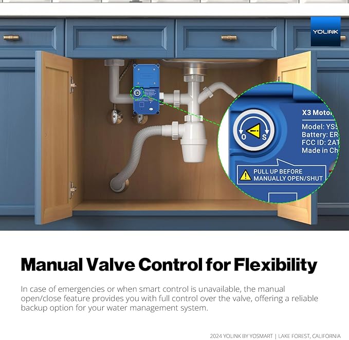 NSF Certified YoLink X3 Smart 1" Motorized Stainless Steel Ball Valve, LoRa Long-Range, 10-Year Battery, D2D Offline with Leak Sensors, Alexa/IFTTT/Home Assistant, Hub Required – YS5012
