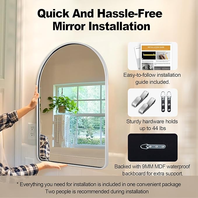 ANDY STAR Chrome Arch Mirror, 20x30'' Polished Chrome, Wall-Mounted Vertical 1'' Deep