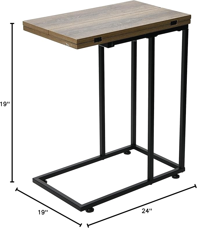 Household Essentials Jamestown Extendable C-Shaped for Accessiblity Side End Table Ashwood Rustic Wood Grain and Black Metal