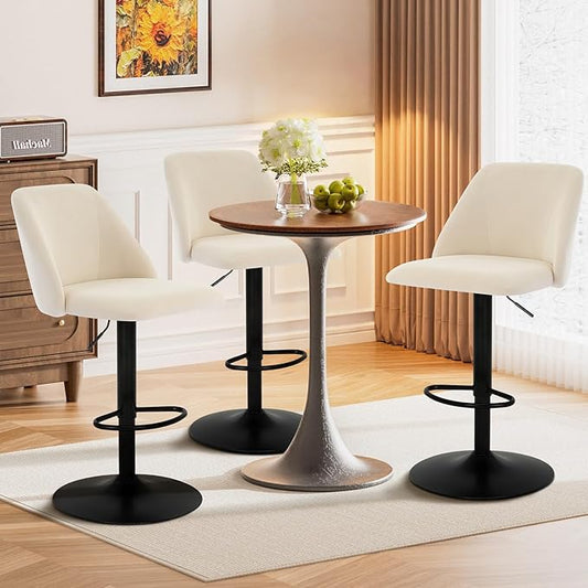 COLAMY Adjustable Fabric Bar Stools,360° Modern Swivel Counter Height Chairs with Soft Cushioned Seat & Stable Metal Base for Dining Room & Kitchen Island,Set of 3,250LBS