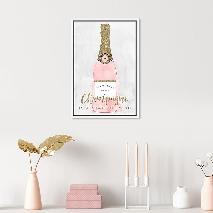 The Oliver Gal Artist Co. Drinks and Spirits Wall Art Framed Canvas Prints 'Champagne Mind Glitter' Champagne