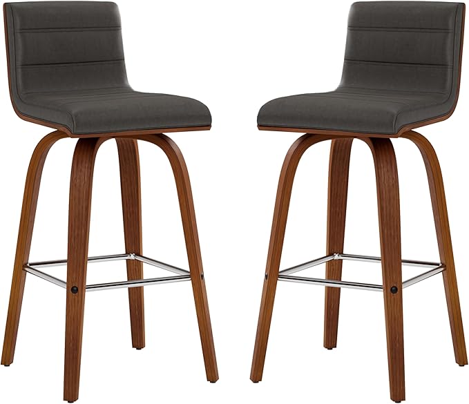 Vienna 26" Swivel Counter Stool in Walnut Wood Finish with Gray Faux Leather - Set of 3