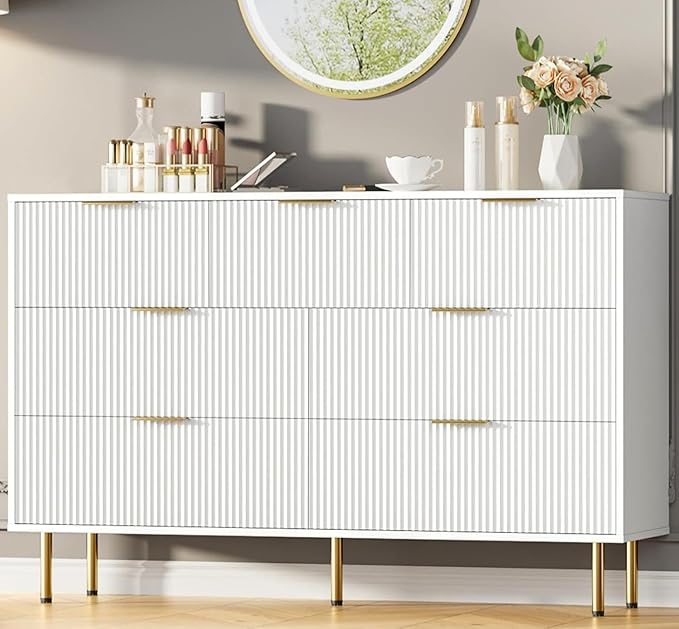 GAOMON 7 Drawer Dresser for Bedroom Chest of Drawers, 55" Wide Fluted Dresser with Drawers, Modern Wooden Double Dressers with Metal Handles for Living Room, Hallway