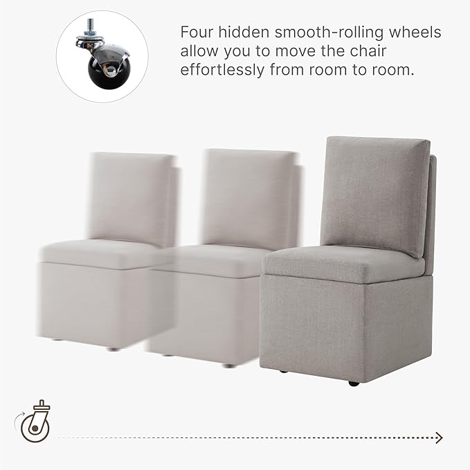 Upholstered Dining Chairs with Casters, Modern Dining Room Chairs Set of 2 with Hidden Storage & 4 Wheels, Single Sofa Chair for Kitchen, Reading Room, Waiting Room, Taupe