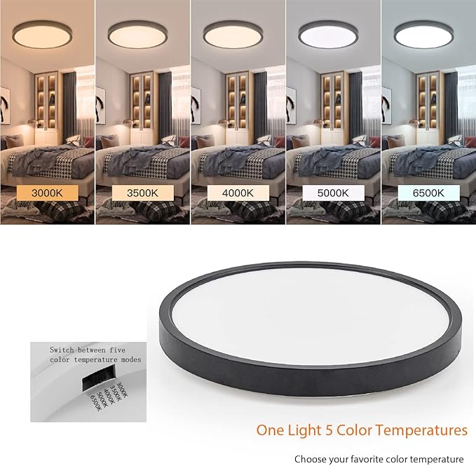 TALOYA Surface Mount LED Ceiling Light 15.8 Inch-2 Pack Black Shell, Equivalent to Traditional 240W Bulb Light for Kitchen Bedroom Utility Closet Room,5 in 1(3000k/3500k/4000k/5000k/6500k)