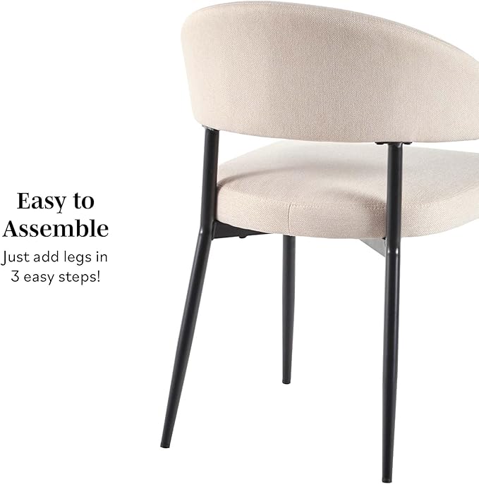 Walker Edison Modern Curved Back Upholstered Dining Chair with High-Performance Woven Upholstery and Powder Coated Steel Base, 2pk, Ivory