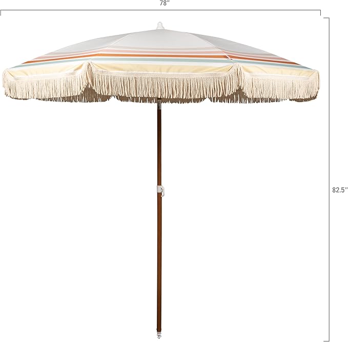 BEACH STATE Summerland 6.5 Feet Beach Umbrella with Fringe - Patio Umbrella - Outdoor Umbrella - UV50+ Sun Protection