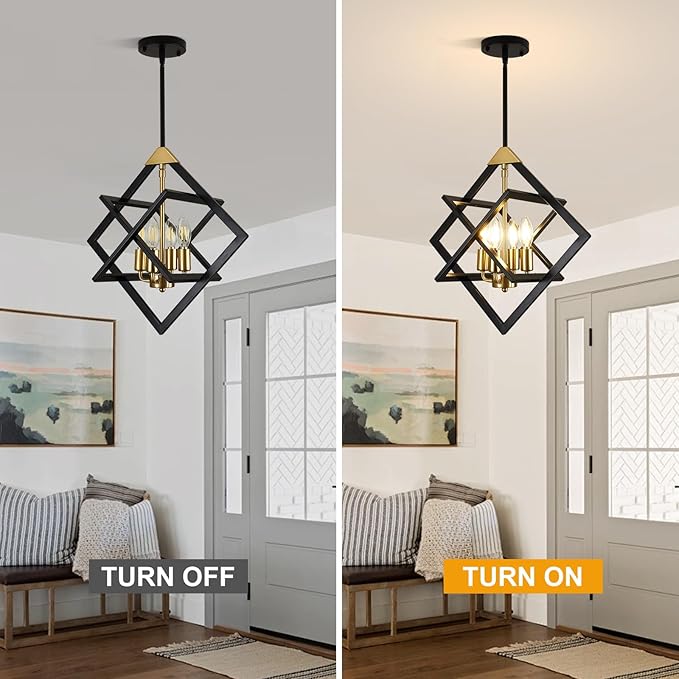 18" Modern Pendant Lights Kitchen Island, 4-Light Black and Gold Farmhouse Pendant Light Fixtures, Industrial Hanging Pendant Lights Fixture for Kitchen Island Dining Room Hallway Foyer Entryway