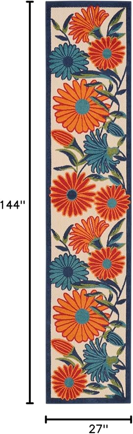 Nourison Home Aloha Multicolor 2'3" x 12' Area Rug - Easy Clean, Non Shedding, Bed Room, Living Room, Dining Room, Kitchen (12' Runner)