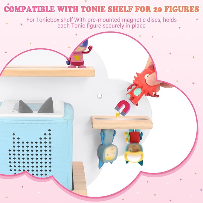 Clouds for Toniebox 1/2 Tonies Figures Organizer Storage Shelf Wall Mounted, Magnetic Floating Shelves for Toniebox Player Display Collection 20~30 Characters (White)