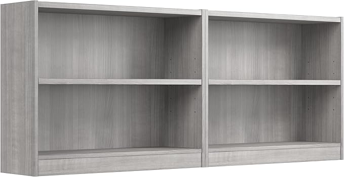 Bush Furniture Universal Small 2 Shelf Bookcase in Platinum Gray - Set of 2, Matching Storage and Display Bookshelves for Home Office or Living Room Organization