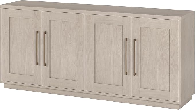 Henn&Hart 68" Sideboard Buffet Cabinet, Modern Credenza with 4 Panel Doors, Adjustable Shelves, and Cable Management Cut-Outs for Dining Room, Kitchen, Living Room or Entryway, Beech White