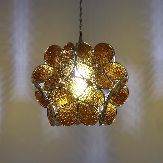 Bieye L11011 Petals Tiffany Style Stained Glass Ceiling Pendant Light for Home Decoration (Textured Amber, 12" Cherry Blossom)
