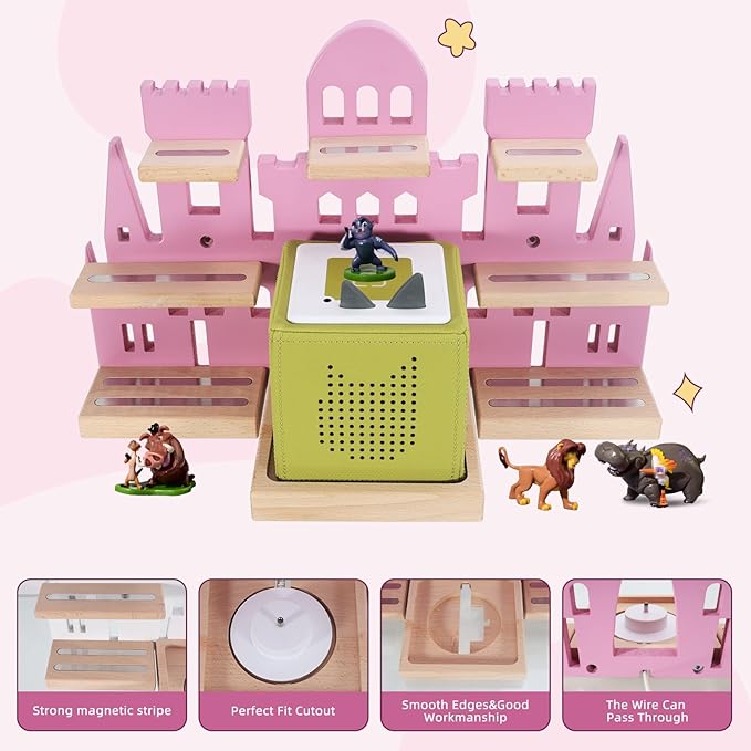 Tonie Shelf for Toniebox, Castle Tonie Shelf,Tonie Figures Tonie Storage,Magnetic Wooden Floating Shelves Compatible with Tonie Box Player Character for Kids Room (White)