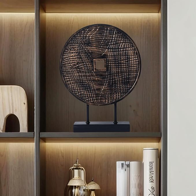 Round Sculpture Decorative Objects Shelf Decor Aesthetic Home Decor Items Accents for Living Room Console Table Decorations (Black C)