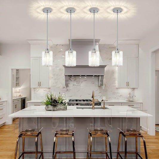 Chrome Pendant Lights,2 Pack Crystal Pendant Lighting for Kitchen Island, Modern Mini Kitchen Chandeliers Hanging Pendant Lights for Bedroom Dining Room Hallway