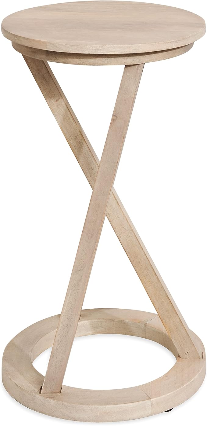 Kate and Laurel Aja Modern Round Side Table; 15 x 15 x 23; White; Decorative Modern Geometric Wood Bedroom Nightstand Table with Circular Tabletop and Unique Slanted Legs