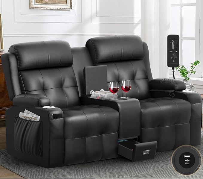 880LBS Big and Tall Reclining Loveseat, Loveseat Recliner with 8-Gear Silent Massage, 90% Pre-Assembled Home Theater Seating with USB-A & Type-C, Wall Hugger Recliners RV Loveseat Sofa for Living Room