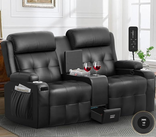 880LBS Big and Tall Reclining Loveseat, Loveseat Recliner with 8-Gear Silent Massage, 90% Pre-Assembled Home Theater Seating with USB-A & Type-C, Wall Hugger Recliners RV Loveseat Sofa for Living Room
