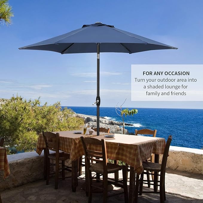 HYD-Parts 9FT Patio Umbrella Outdoor Table Umbrella,Market Umbrella with Push Button Tilt and Crank for Garden, Lawn, Deck, Backyard & Pool, with a Base (Navy Blue)