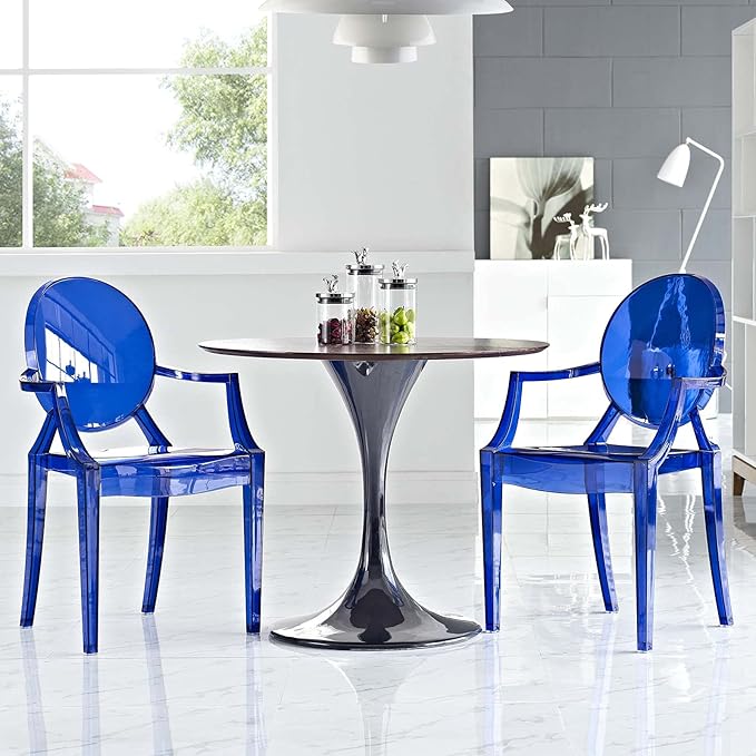 Modway Casper Modern Acrylic Stacking Two Dining Armchairs in Blue