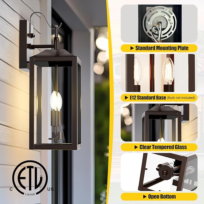 18'' Large Dusk to Dawn Outdoor Lighting, Exterior Sensor Outdoor Wall Lights, Industrial Front Porch Light with Clear Glass, Waterproof Oil Rubbed Bronze Anti-Rust Outdoor Lights for House Garage