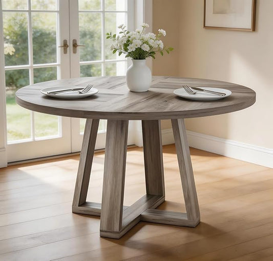 Garvee Round Dining Table for 4-6 People, 47" Modern Kitchen Dinner Table with Wood Cross Pedestal Base for Living Room, Grey