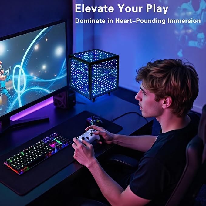 RGB Infinity Hyper Cube Light with APP Control - Smart Infinity Mirror Night Light, 16M Colors Music Sync, Gaming Room Decor, Mood Lighting for Bedroom Desk and Party (5 Inches)