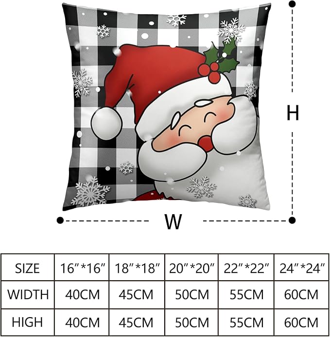 Black and White Checked Christmas Pillow Covers 20x20 Pack of 2 Winter Snowman and Santa Claus Throw Pillow Covers Winter Snowflakes Soft Touch Indoor Outdoors Decor