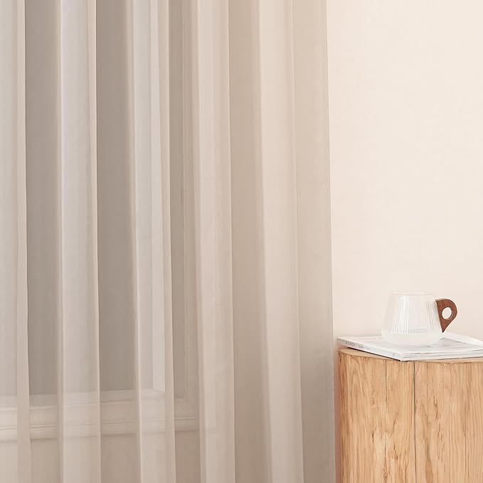 NICETOWN Taupe Sheer Curtains for Bedroom, Rod Pocket Voile Sheer Airy & Lightweight Window Treatments with Light Filtering for Living Room, W60 x L63, 4 Panels